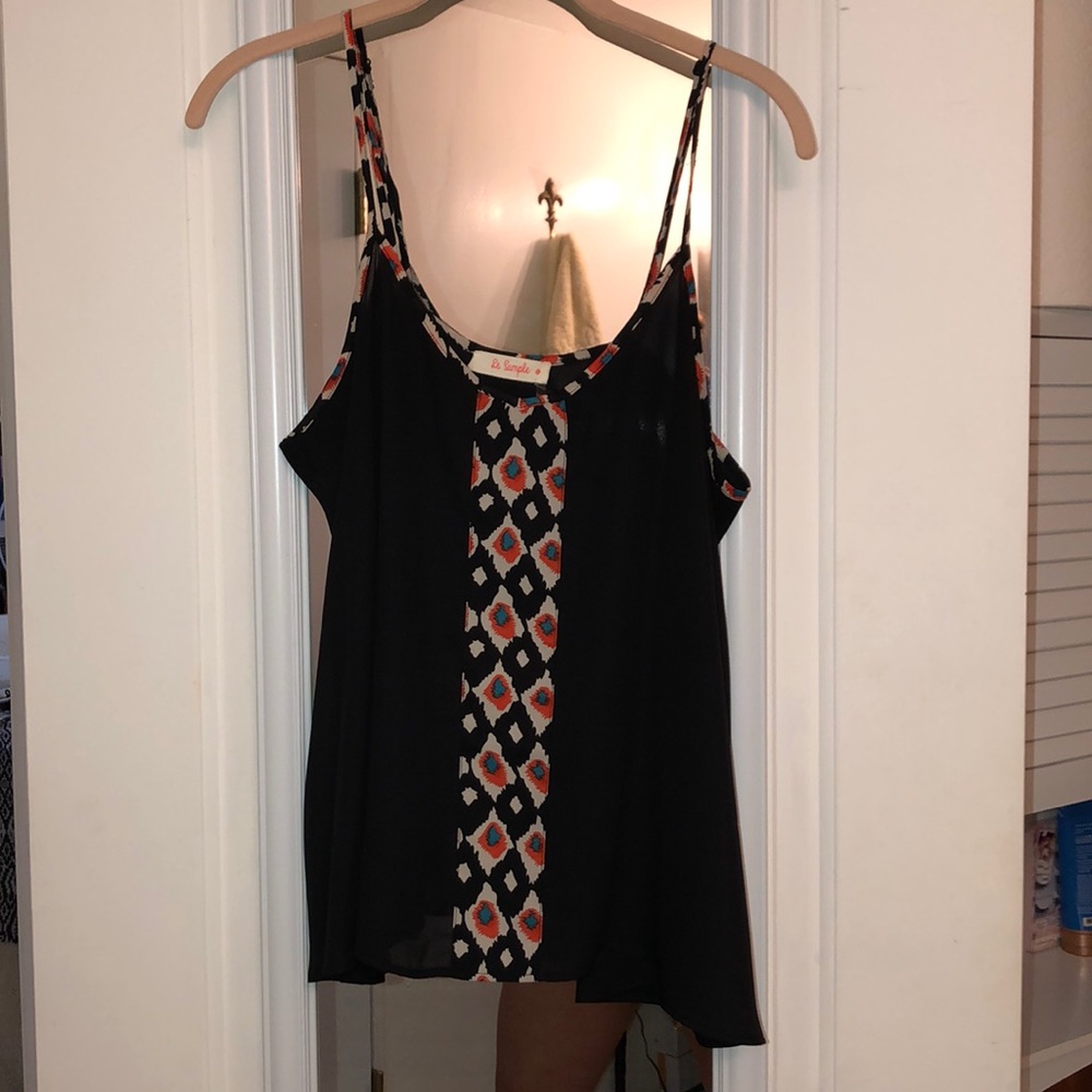 Black Tank with Rust and Teal Design